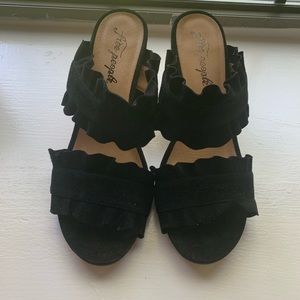 Free People black velvet open toe mule heels